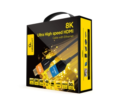 Gembird CC-HDMI8K-AOC-30M cable HDMI HDMI tipo A (Estándar) Negro, Azul, Naranja