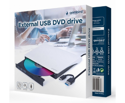 Gembird DVD-USB-031-BW unidad de disco óptico DVD±RW Negro