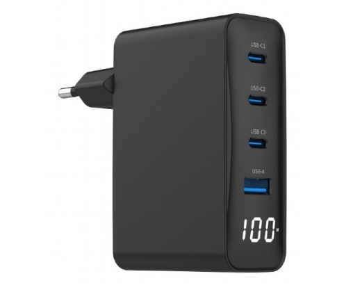 Gembird TA-UC-PDQC100LCD-01-BK cargador de dispositivo móvil Portátil, Smartphone Negro Corriente alterna Carga rápida Interior