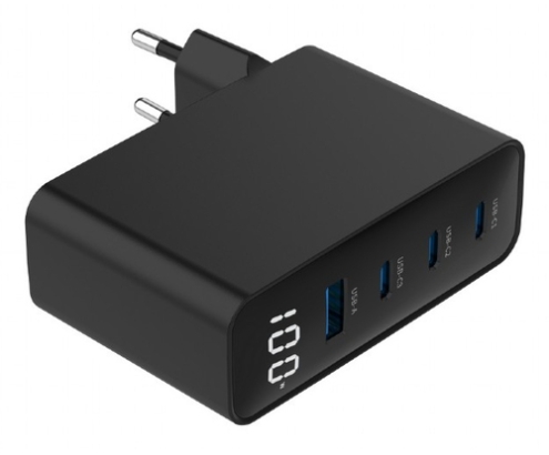 Gembird TA-UC-PDQC100LCD-01-BK cargador de dispositivo móvil Portátil, Smartphone Negro Corriente alterna Carga rápida Interior