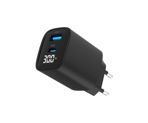 Gembird TA-UC-PDQC30LCD-BK-01 cargador de dispositivo móvil Smartphone, Reloj inteligente, Tableta Negro Corriente alterna Carga rápida Interior