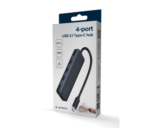 Gembird UHB-CM-U3P4P-01 hub de interfaz USB 3.2 Gen 1 (3.1 Gen 1) Type-C Negro