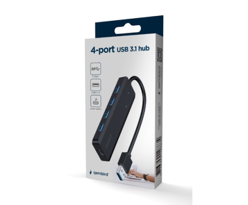 Gembird UHB-U3P4P-02 hub de interfaz USB 3.2 Gen 1 (3.1 Gen 1) Type-A 5000 Mbit/s Negro