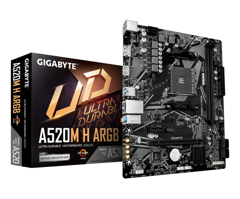 GIGABYTE A520M H ARGB Placa Base – Compatible con CPUs AMD Ryzen Serie 5000, hasta 5100 MHz DDR4 (OC), M.2 PCIe 3.0 x4, LAN 1 GbE, USB 3.2 Gen 1