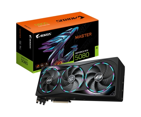 GIGABYTE AORUS GeForce RTX 5080 MASTER 16G Tarjeta Gráfica - 16GB GDDR7, 256 bits, PCI-E 5.0, 2805MHz Core Clock, 3 x DisplayPort, 1 x HDMI, GV-N5080