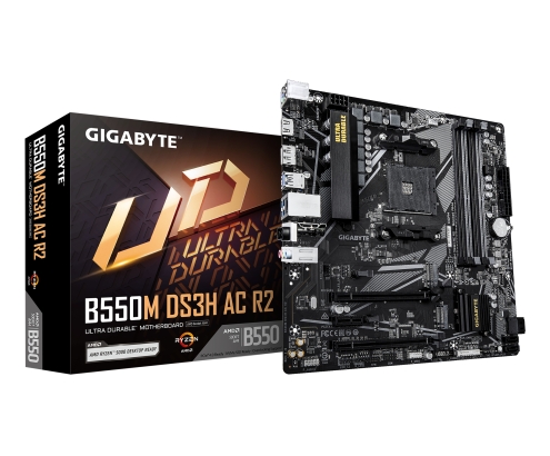 GIGABYTE B550M DS3H AC R2 Placa base - Procesadores AMD Ryzen 5000, VRM de 5+3 fases, hasta 4733 MHz DDR4 (O.C.), 1x M.2 PCIe 4.0 + 1x M.2 PCIe 3.0, W