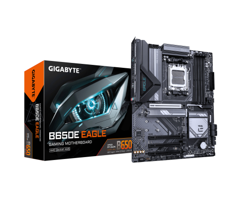 GIGABYTE B650E EAGLE Placa Base – Procesadores AMD Ryzen 9000 Series, VRM de 8+2+2 fases, hasta 8200 MHz DDR5 (OC), 1x PCIe 5.0 + 2x PCIe 4.0 M.2, L