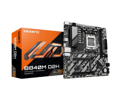 GIGABYTE B840M D2H Placa base - Procesadores AMD Ryzen 9000, VRM de 5+2+2 fases, hasta 7600 MHz DDR5, 1xPCIe 4.0 + 1xPCIe 3.0 M.2, LAN 2.5GbE, USB 3.2