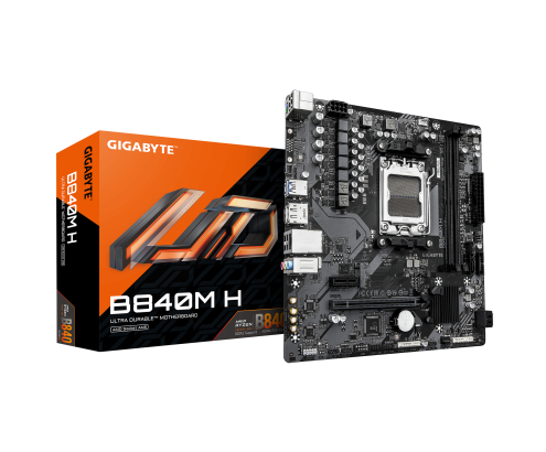 GIGABYTE B840M H Placa Base - Procesadores AMD Ryzen 9000, VRM de 5+2+2 fases, hasta 7200MHz DDR5 (O.C), 1xPCIe 4.0 M.2, LAN 1GbE, USB 3.2 Gen 1