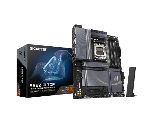 GIGABYTE B850 AI TOP Placa Base - Procesadores AMD Ryzen Serie 9000, 16+2+2 fases VRM digitales, hasta 8600MHz DDR5 (OC), 2xPCIe 5.0 + 1xPCIe 4.0 M.2,
