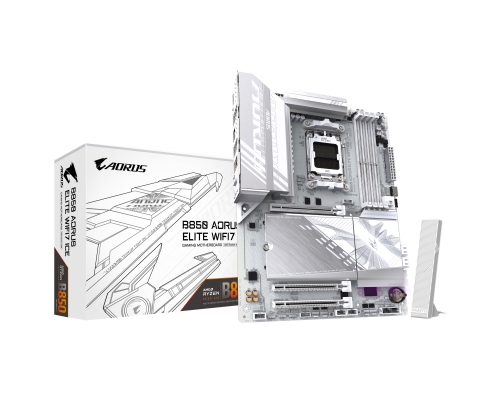GIGABYTE B850 AORUS ELITE WIFI7 ICE Placa Base - Procesadores AMD Ryzen Serie 9000, VRM digital de 12+2+1 fases, hasta 8200MHz DDR5 (OC), 1xPCIe 5.0 +
