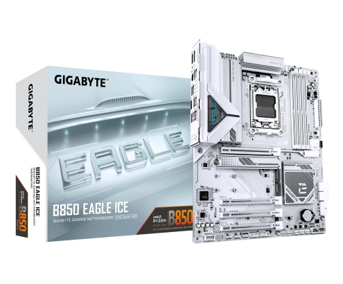 GIGABYTE B850 EAGLE ICE Placa Base – Procesadores AMD Ryzen serie 9000, VRM digital de 8+2+2 fases, hasta 8200 MHz DDR5 (O.C), 1 x M.2 PCIe 5.0 + 2 