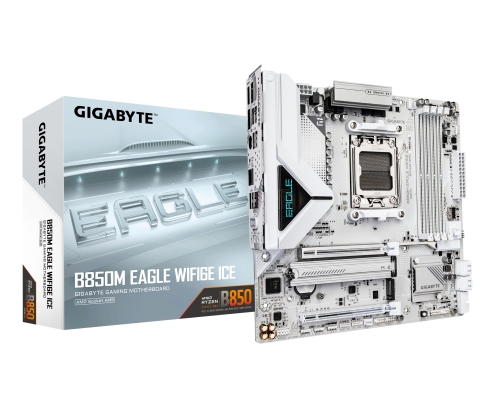 GIGABYTE B850M EAGLE WIFI6E ICE Placa Base – Procesadores AMD Ryzen serie 9000, VRM digital de 8+2+2 fases, hasta 8200 MHz DDR5 (OC), 1 x M.2 PCIe 5