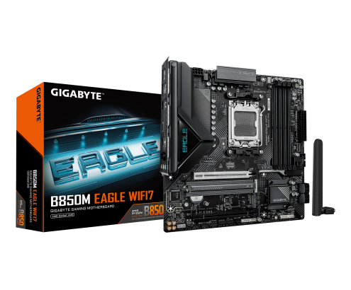 GIGABYTE B850M EAGLE WIFI7 Placa Base – CPUs AMD Ryzen Serie 9000, VRM digital de 8+2+2 fases, hasta 8200 MHz DDR5 (O.C.), 1× M.2 PCIe 5.0 + 1× M.