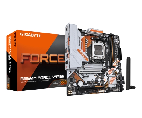 GIGABYTE B850M FORCE WIFI6E Placa Base – Compatible con procesadores AMD Ryzen serie 9000, VRM digital de 8+2+2 fases, hasta 9600 MHz DDR5 (OC), 1 x