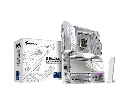 GIGABYTE B860 AORUS ELITE WIFI7 ICE Placa base - CPUs Intel Core Ultra, VRM de 14+1+2+1 fases, hasta 9200MHz DDR5, 1xPCIe 5.0 + 2xPCIe 4.0 M.2, LAN 2,
