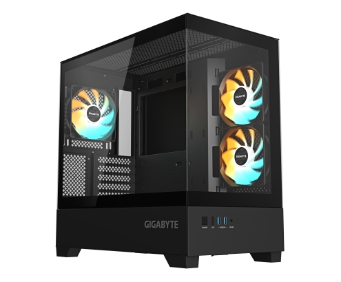 GIGABYTE C201 PANORAMIC Caja de PC – Torre Media, m-ATX, soporte para radiador de 360 mm, 3 ventiladores preinstalados, USB 3.0, compatible con RGB 