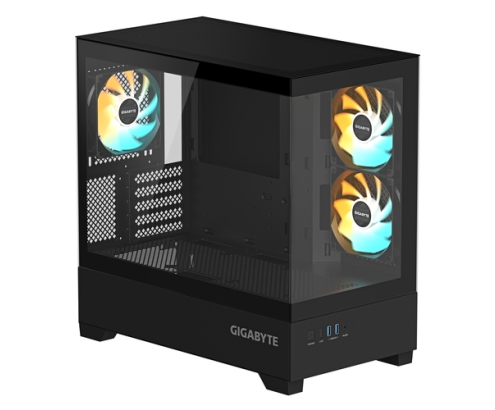 GIGABYTE C201 PANORAMIC Caja de PC – Torre Media, m-ATX, soporte para radiador de 360 mm, 3 ventiladores preinstalados, USB 3.0, compatible con RGB 