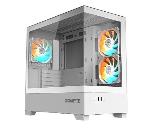GIGABYTE C201 PANORAMIC ICE Caja para PC – Torre media, m-ATX, compatible con radiador de 360 mm, 3 ventiladores preinstalados, USB 3.0, compatible