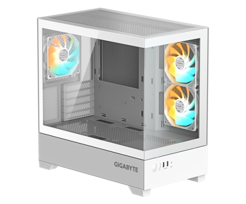 GIGABYTE C201 PANORAMIC ICE Caja para PC – Torre media, m-ATX, compatible con radiador de 360 mm, 3 ventiladores preinstalados, USB 3.0, compatible