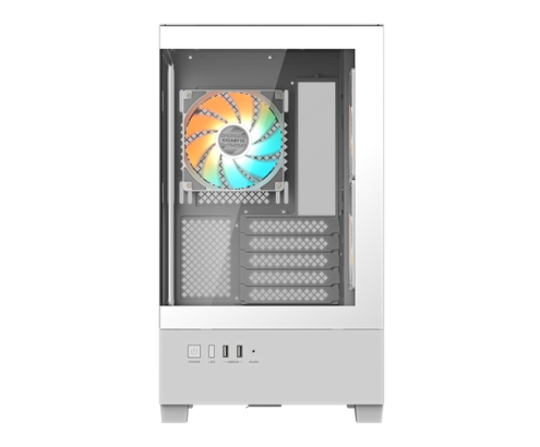 GIGABYTE C201 PANORAMIC ICE Caja para PC – Torre media, m-ATX, compatible con radiador de 360 mm, 3 ventiladores preinstalados, USB 3.0, compatible