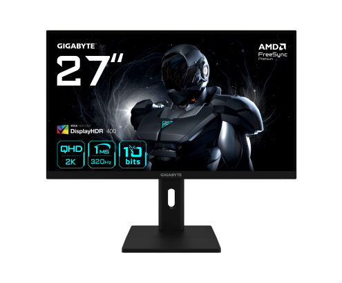 GIGABYTE G27Q3 Monitor Gaming 27” 2K QHD - 2560 x 1440, 320Hz, 1ms, 350 cd/m², FreeSync Premium, Display HDR400, HDMI 2.0, DisplayPort 1.4