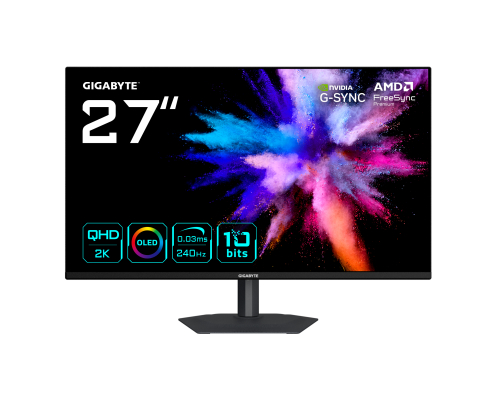 GIGABYTE GO27Q24A Monitor Gaming OLED 27” 2K QHD - 2560 x 1440, 240Hz, 0.03ms, 400 cd/m², FreeSync Premium, G-Sync Compatible, HDMI 2.1, DisplayPor