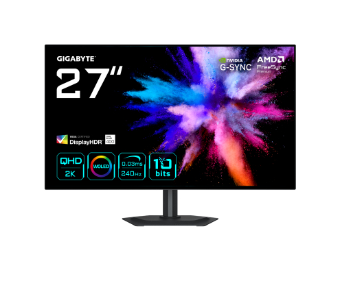GIGABYTE GO27Q24G Monitor Gaming OLED 27” 2K QHD - 2560 x 1440, 240Hz, 0.03ms, 275 cd/m², FreeSync Premium, G-Sync Compatible, HDMI 2.1, DisplayPor