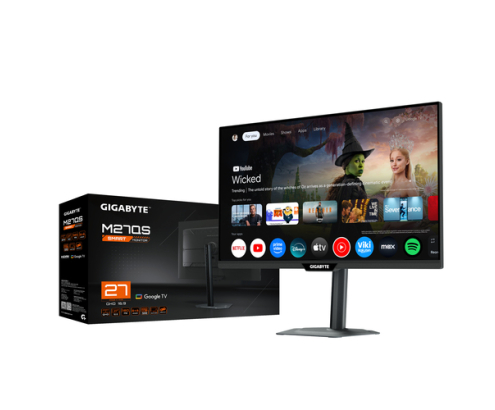 GIGABYTE M27QS Monitor Inteligente 27” 2K QHD - Google TV, Pantalla inalámbrica, 2560 x 1440, 180Hz, 1ms, 350 cd/m², FreeSync, Display HDR400, HDM