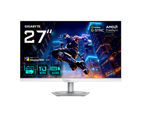 GIGABYTE M27UP ICE Monitor de juego 27” 4K UHD - Modo dual (4K 160Hz o FHD 320Hz), 3840 x 2160, 1ms, 350 cd/m², FreeSync Premium, DisplayHDR400, HD