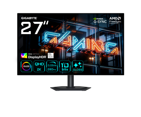 GIGABYTE MO27Q28GR Monitor Gaming WOLED Brillante 27” QHD - 2560 x 1440, 280Hz, 0.03ms, 335 cd/m², Display HDR True Black 500, HDMI 2.1, DisplayPor