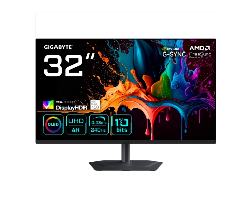 GIGABYTE MO32U2 Monitor Gaming OLED 32” 4K UHD - 3840 x 2160, 240Hz, 0.03ms, 250 cd/m², G-Sync Compatible, FreeSync Premium Pro, Display HDR True B