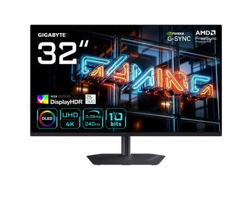 GIGABYTE MO32U24 Monitor Gaming OLED 32” 4K UHD - 3840 x 2160, 240Hz, 0.03ms, 300 cd/m², G-Sync Compatible, FreeSync Premium Pro, Display HDR True