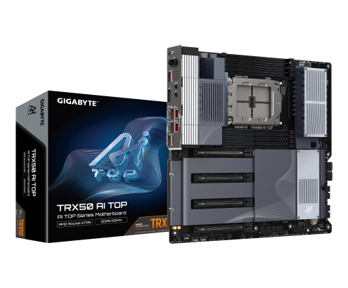 GIGABYTE TRX50 AI TOP-2B Placa Base – Procesadores AMD Ryzen Threadripper PRO 7000, VRM digital de 16+8+4 fases, hasta 5200 MHz DDR5, 4 x M.2 PCIe 5