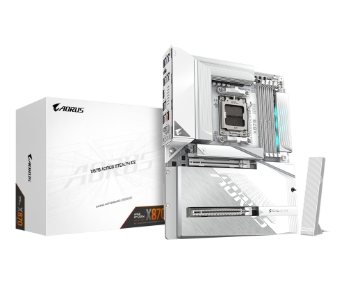 GIGABYTE X870 AORUS STEALTH ICE Placa Base – Compatible con procesadores AMD Ryzen 9000, VRM digital de 16+2+2 fases, hasta 8200 MHz DDR5 (OC), 2 x