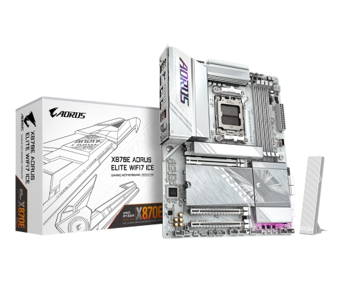 GIGABYTE X870E AORUS ELITE WIFI7 ICE Placa base - Soporta procesadores AMD Ryzen 9000, VRM digital de 16+2+2 fases, hasta 8200 MHz DDR5 (O.C.), 3x PCI