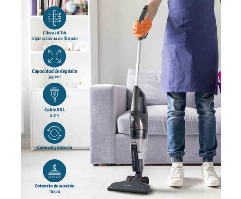 Grunkel ASP-EASY aspiradora de pie y escoba eléctrica Aspiradora escoba Corriente alterna Secar HEPA Sin bolsa 0,95 L 600 W Azul