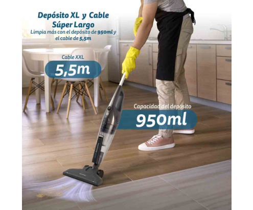 Grunkel ASP-EASY aspiradora de pie y escoba eléctrica Aspiradora escoba Corriente alterna Secar HEPA Sin bolsa 0,95 L 600 W Azul