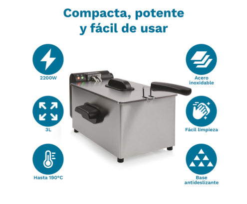 Grunkel FRYPRO-3SS freidora Sencillo 3 L Independiente 2000 W Acero inoxidable