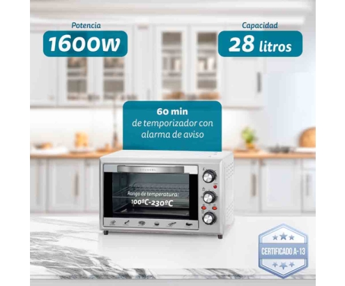 Grunkel HR-28SILVER horno tostador 28 L 1600 W Acero inoxidable