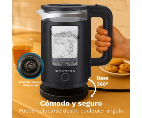 Grunkel HV-18CWPNG tetera eléctrica 1,8 L 1500 W Negro, Transparente