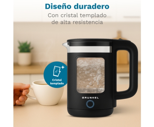 Grunkel HV-18CWPNG tetera eléctrica 1,8 L 1500 W Negro, Transparente