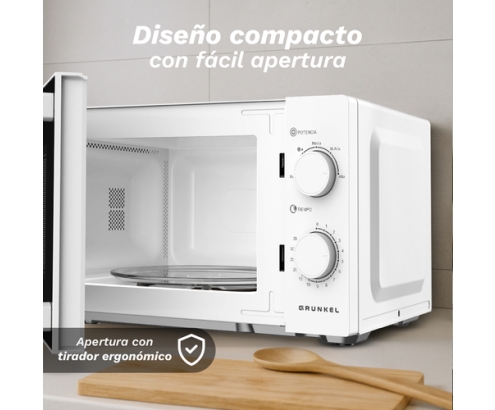 Grunkel MW-20EASY microondas Blanco, Negro Solo microondas Encimera 20 L 700 W
