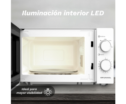 Grunkel MW-20EASY microondas Blanco, Negro Solo microondas Encimera 20 L 700 W