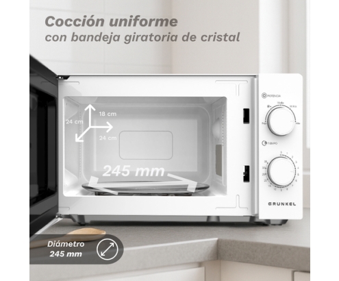 Grunkel MW-20EASY microondas Blanco, Negro Solo microondas Encimera 20 L 700 W