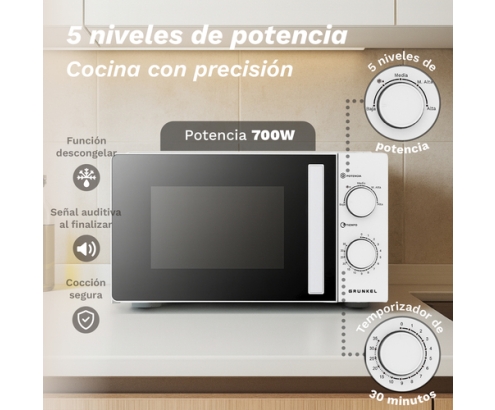 Grunkel MW-20EASY microondas Blanco, Negro Solo microondas Encimera 20 L 700 W