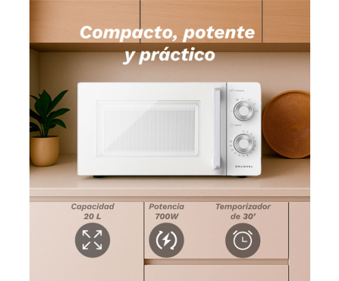 Grunkel MW-20MG microondas Blanco Solo microondas Encimera 20 L 700 W
