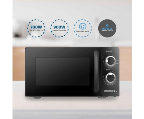 Grunkel MWG-20NG microondas Negro Microondas con grill Encimera 20 L 700 W