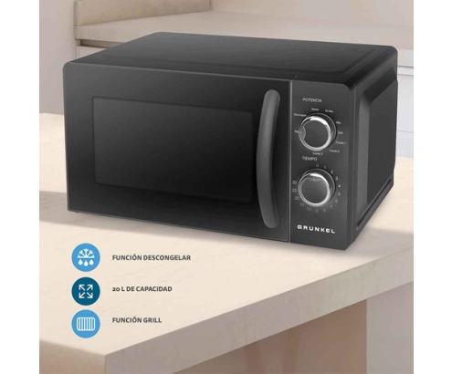 Grunkel MWG-20NG microondas Negro Microondas con grill Encimera 20 L 700 W