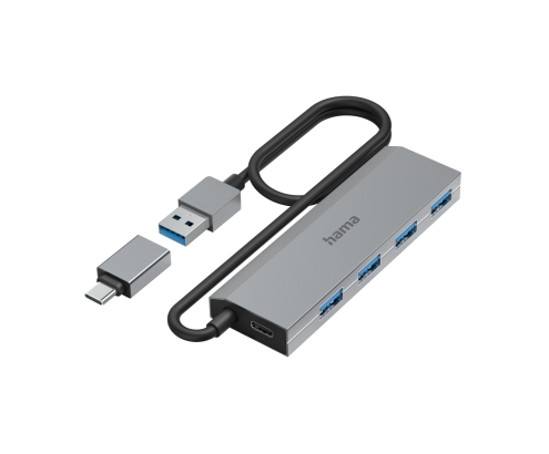 Hama 00200138 hub de interfaz USB 3.2 Gen 1 (3.1 Gen 1) Type-A + Type-C 5000 Mbit/s Antracita, Gris